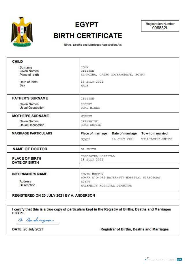 Download Egypt birth certificate Word and PDF template Photoshop template